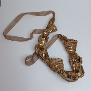 Unique Gold Sequin Ribbon Belt Vintage Accessory